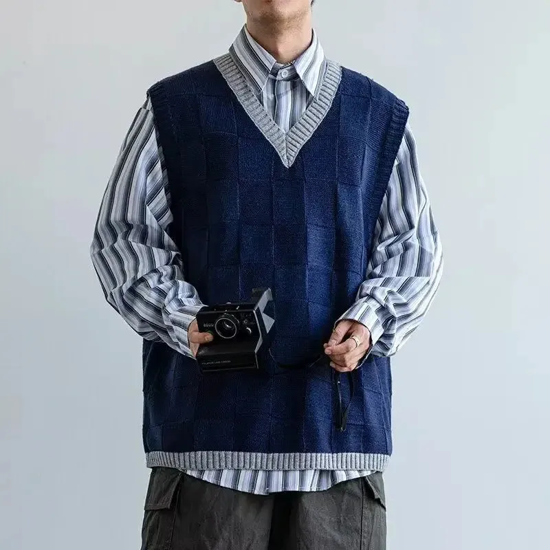 Aidase V Neck Waistcoat Autumnr and Winter Sweater Man Loose Fit Knit Vests for Men Casual Sleeveless Streetwear Top Elegant Cheap Open
