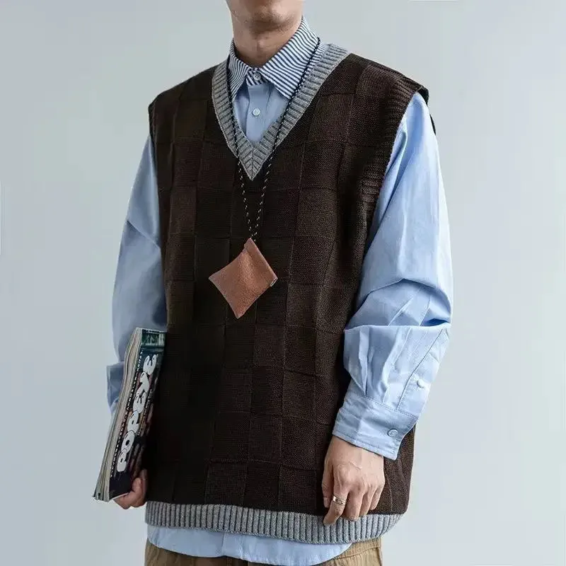 Aidase V Neck Waistcoat Autumnr and Winter Sweater Man Loose Fit Knit Vests for Men Casual Sleeveless Streetwear Top Elegant Cheap Open