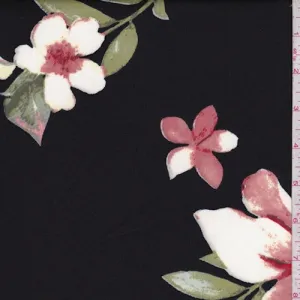 Black/White Dogwood Floral Scuba Knit Fabric
