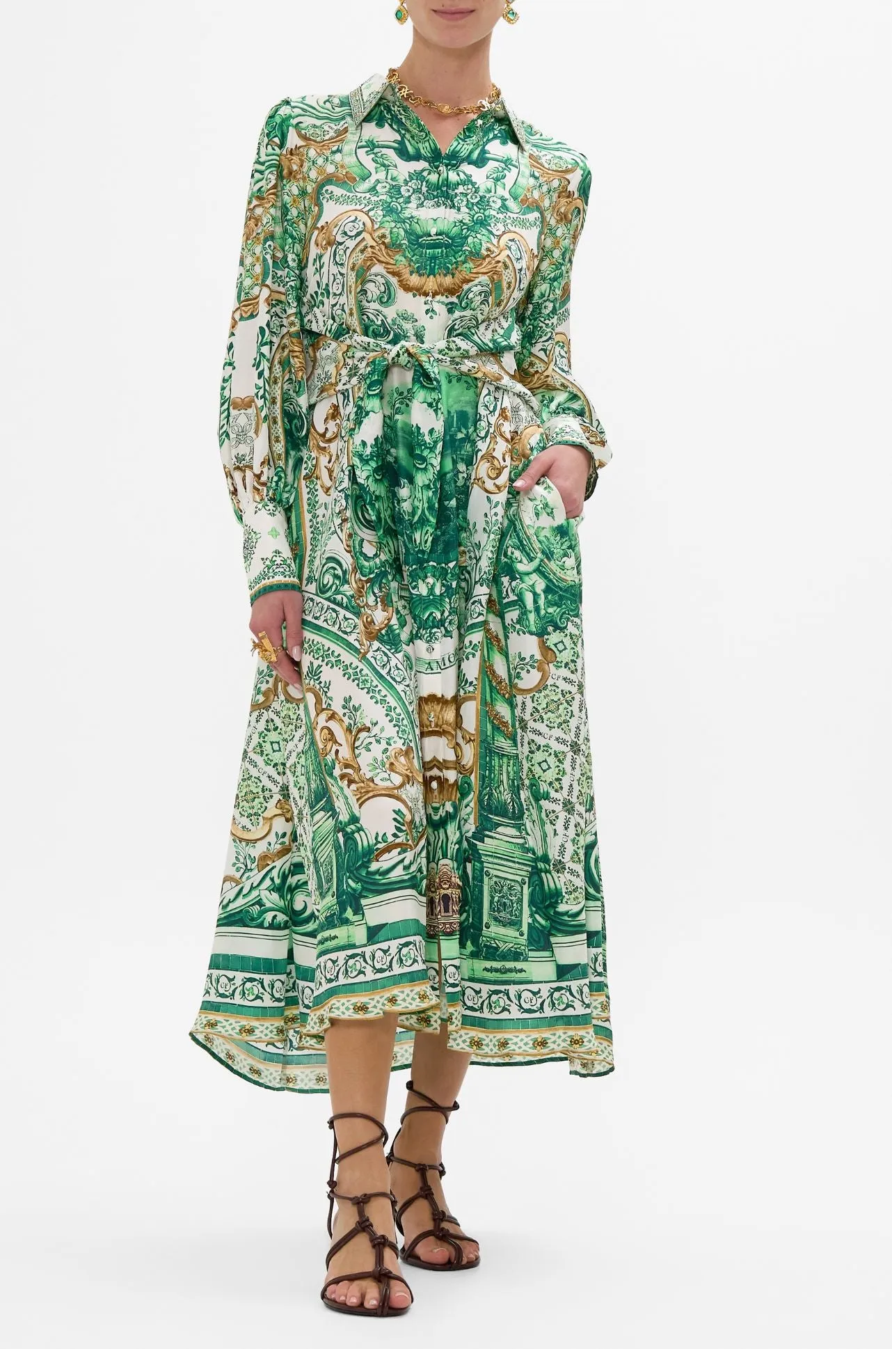Camilla - Corridor Of Calm Waist Tie Shirt Dress