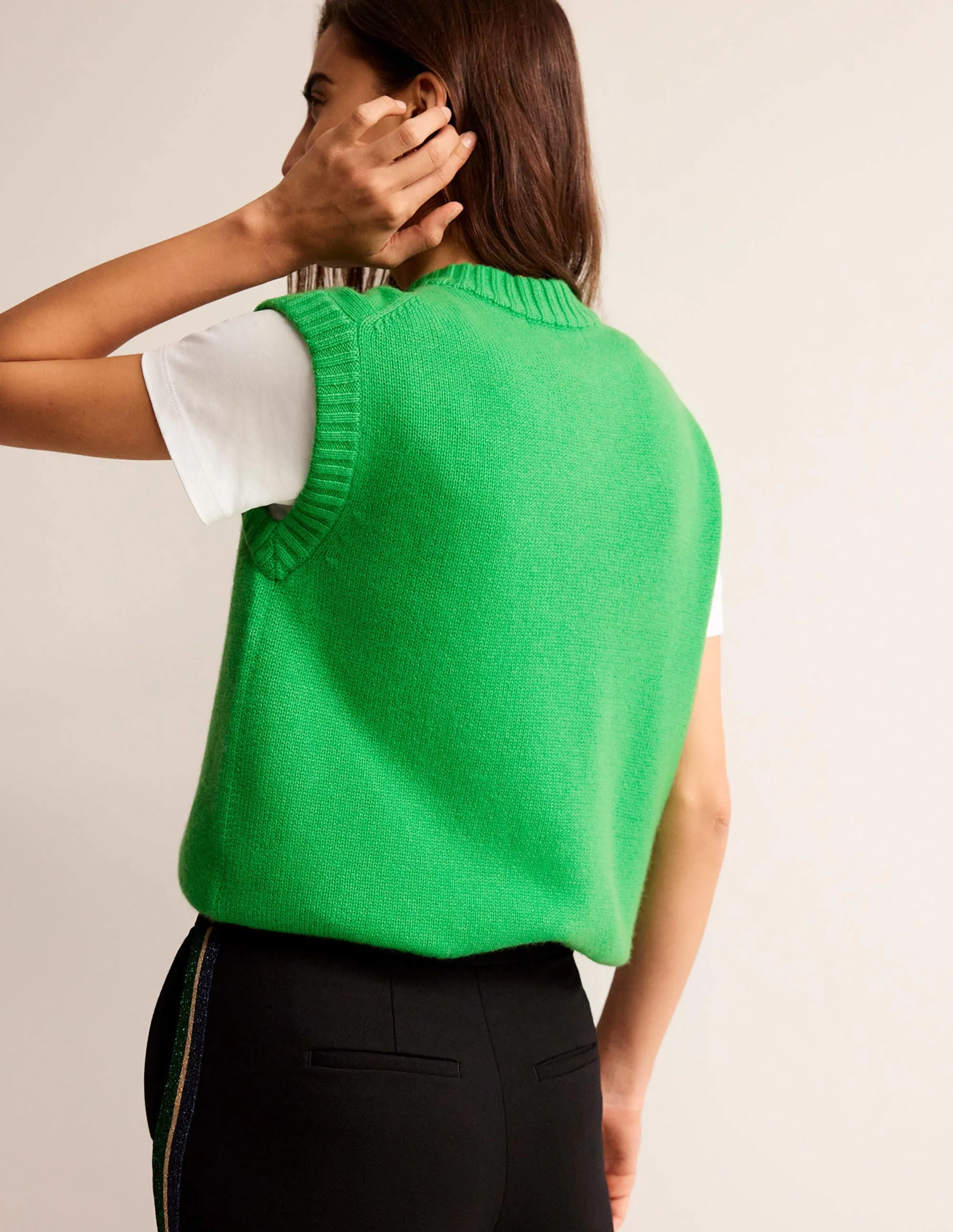 Chunky Cashmere Crew Neck Tank-Pigment Green