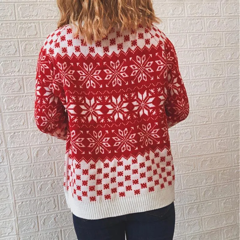 Classic Christmas sweater snowflake long-sleeved round neck knitted pullover women
