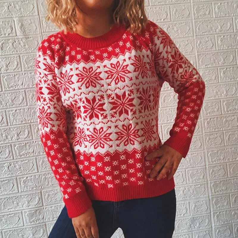Classic Christmas sweater snowflake long-sleeved round neck knitted pullover women