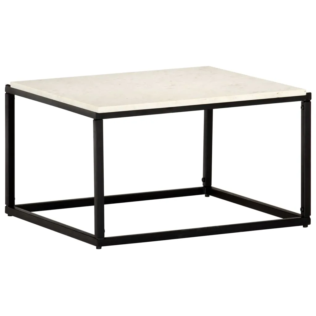 Coffee Table White 60x60x35 cm Real Stone with Marble Texture