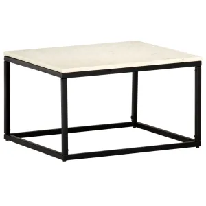 Coffee Table White 60x60x35 cm Real Stone with Marble Texture