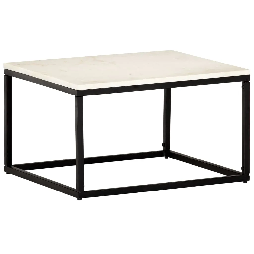 Coffee Table White 60x60x35 cm Real Stone with Marble Texture