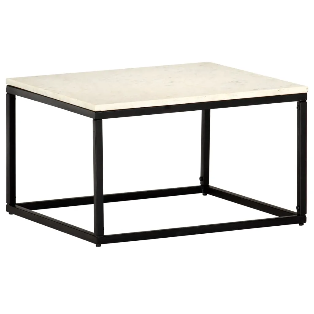 Coffee Table White 60x60x35 cm Real Stone with Marble Texture