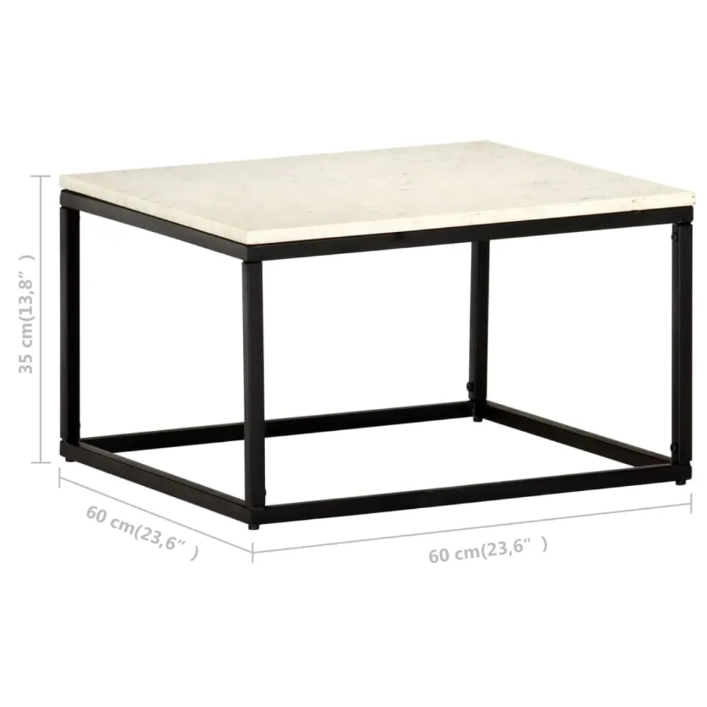 Coffee Table White 60x60x35 cm Real Stone with Marble Texture