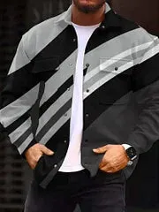 Color Stitching Print  Long Sleeve Shirts Jacket