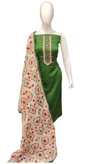 Cotton Unstitched Suit with Phulkari Dupatta