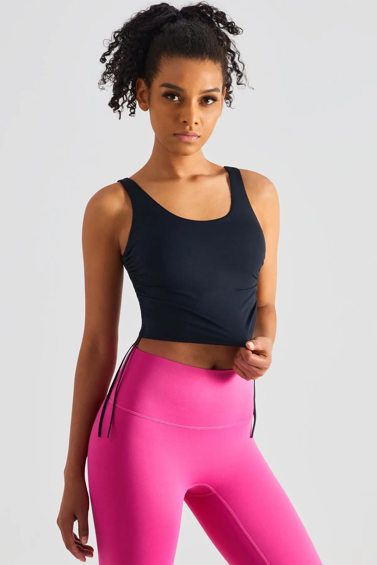 Cropped Tank Tops with Side Drawstring