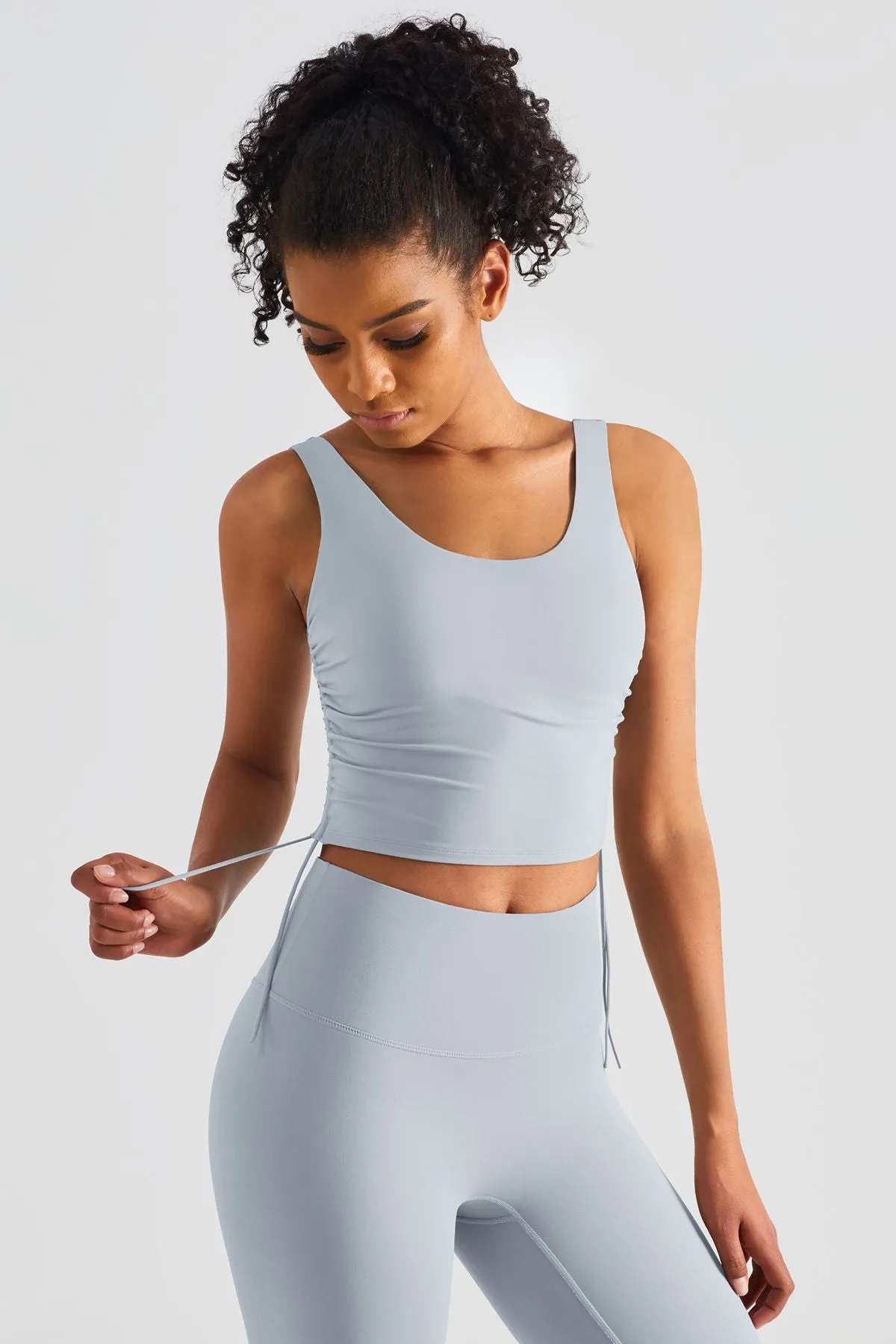 Cropped Tank Tops with Side Drawstring