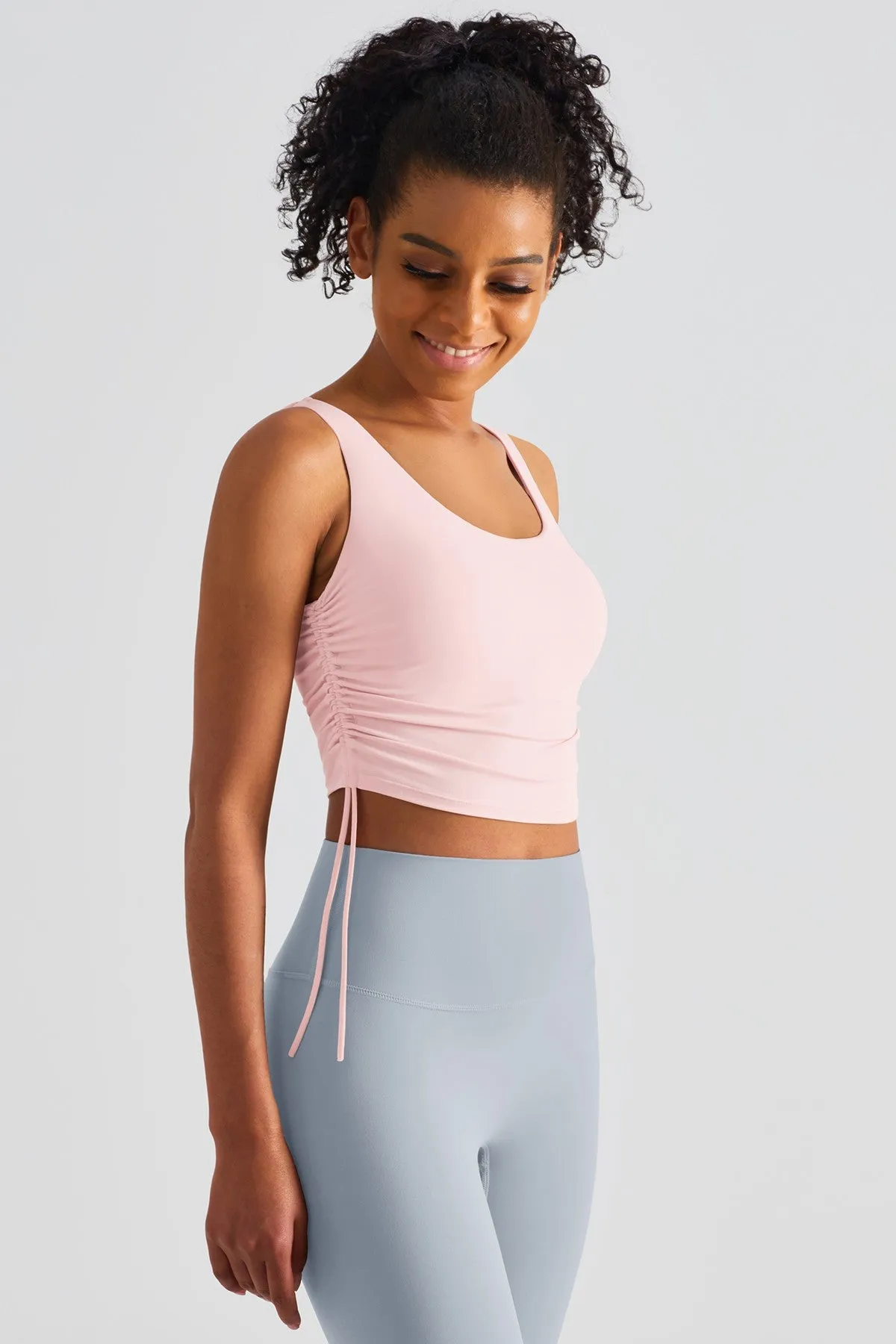 Cropped Tank Tops with Side Drawstring