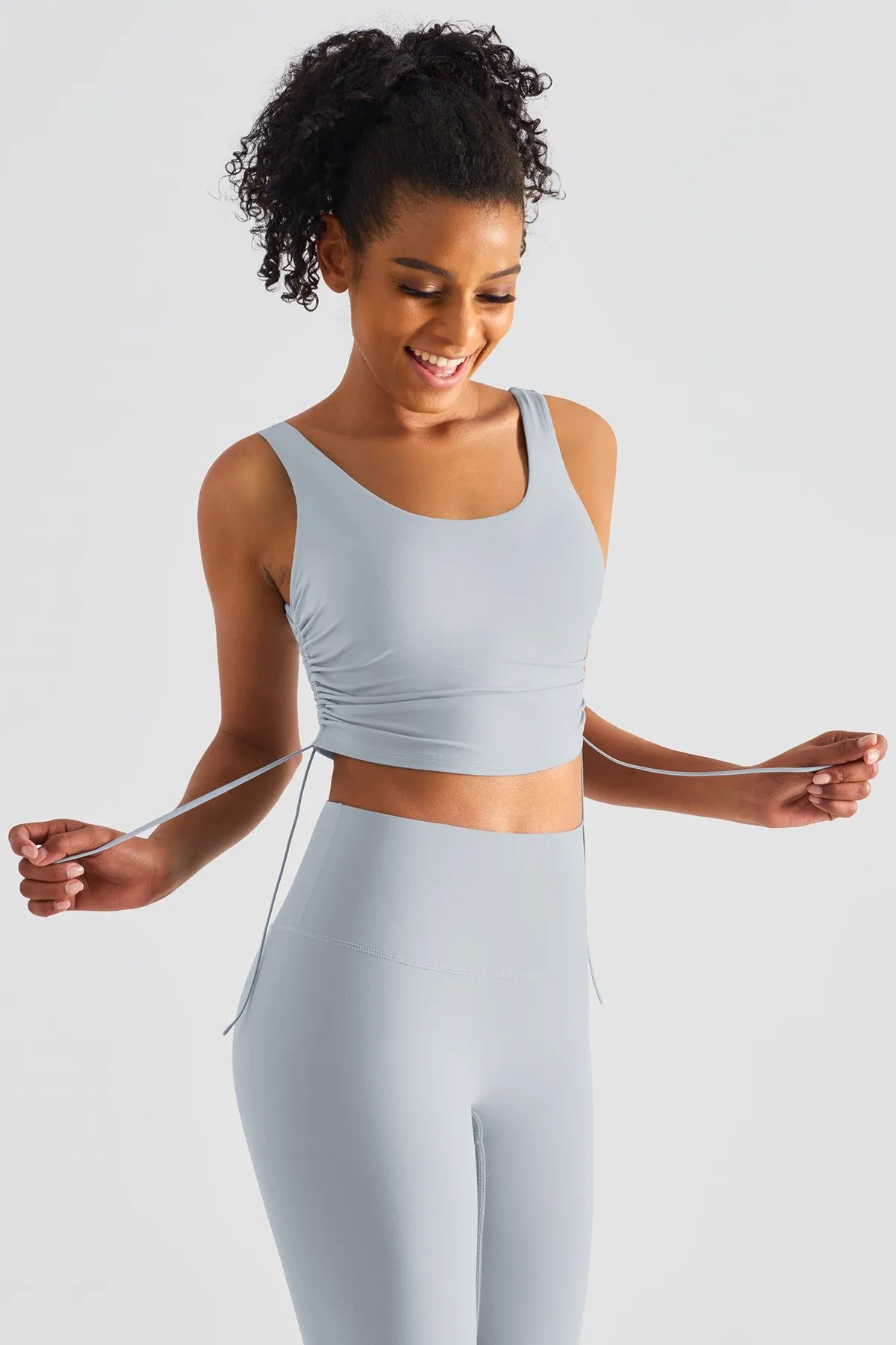 Cropped Tank Tops with Side Drawstring