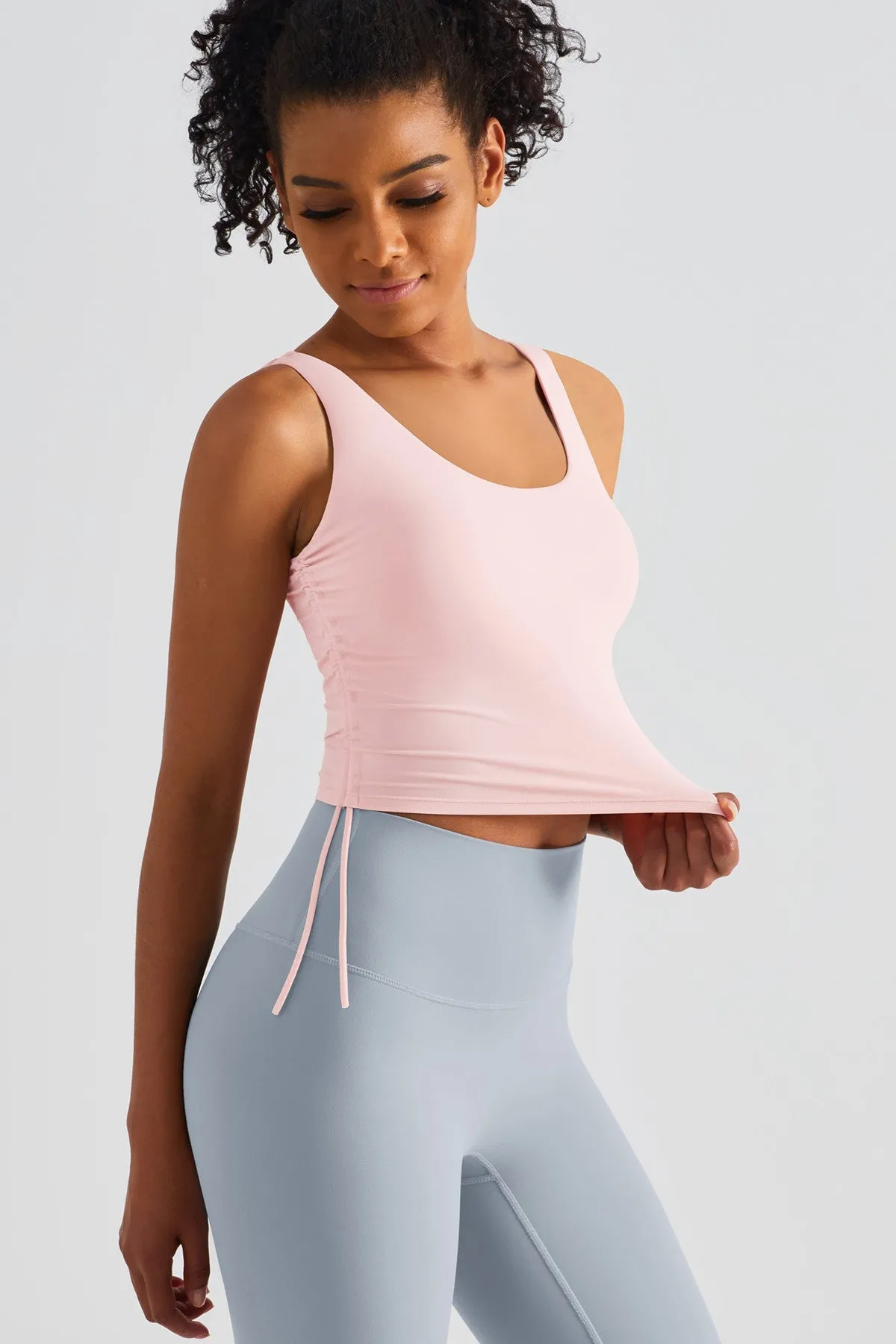 Cropped Tank Tops with Side Drawstring