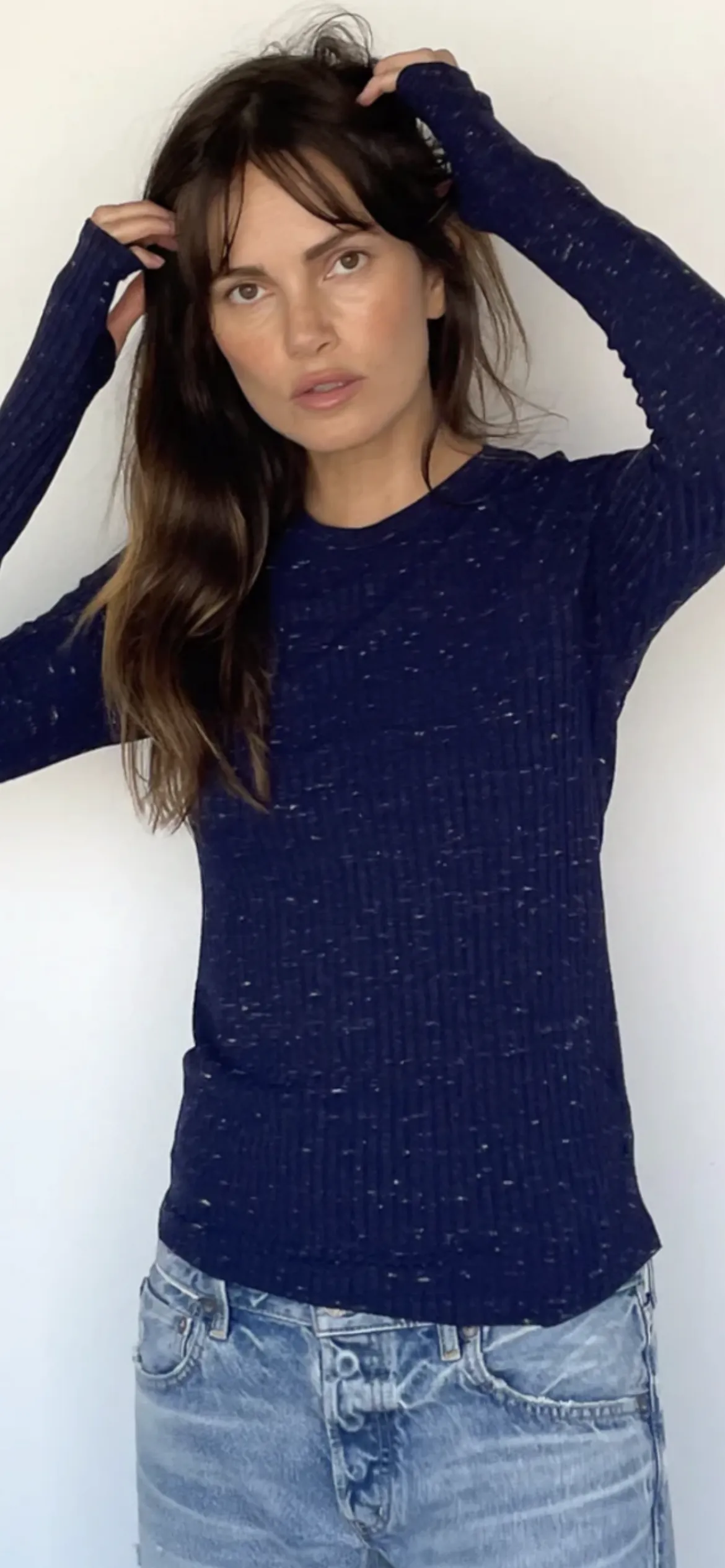 ENZA COSTA- Long Sleeve Baseball Crew Navy