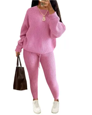 Fall/Winter Women's Casual Knitted Pants Suit - Slim Fit Wool-Blend Leisure Set