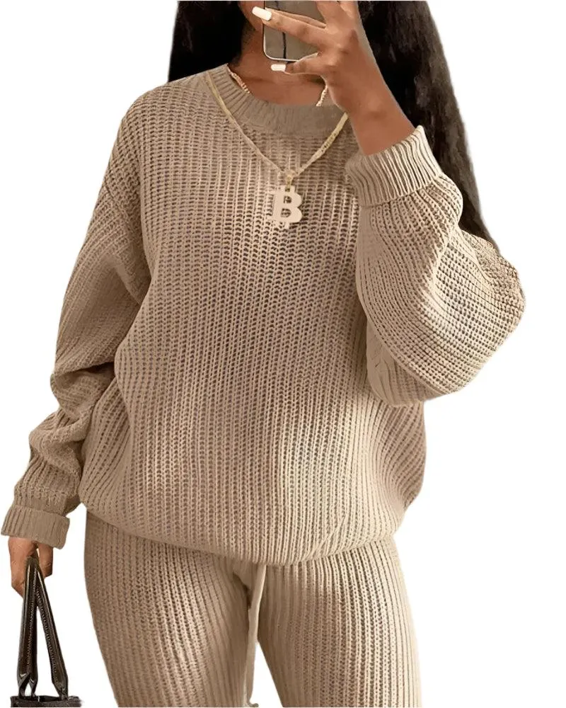 Fall/Winter Women's Casual Knitted Pants Suit - Slim Fit Wool-Blend Leisure Set