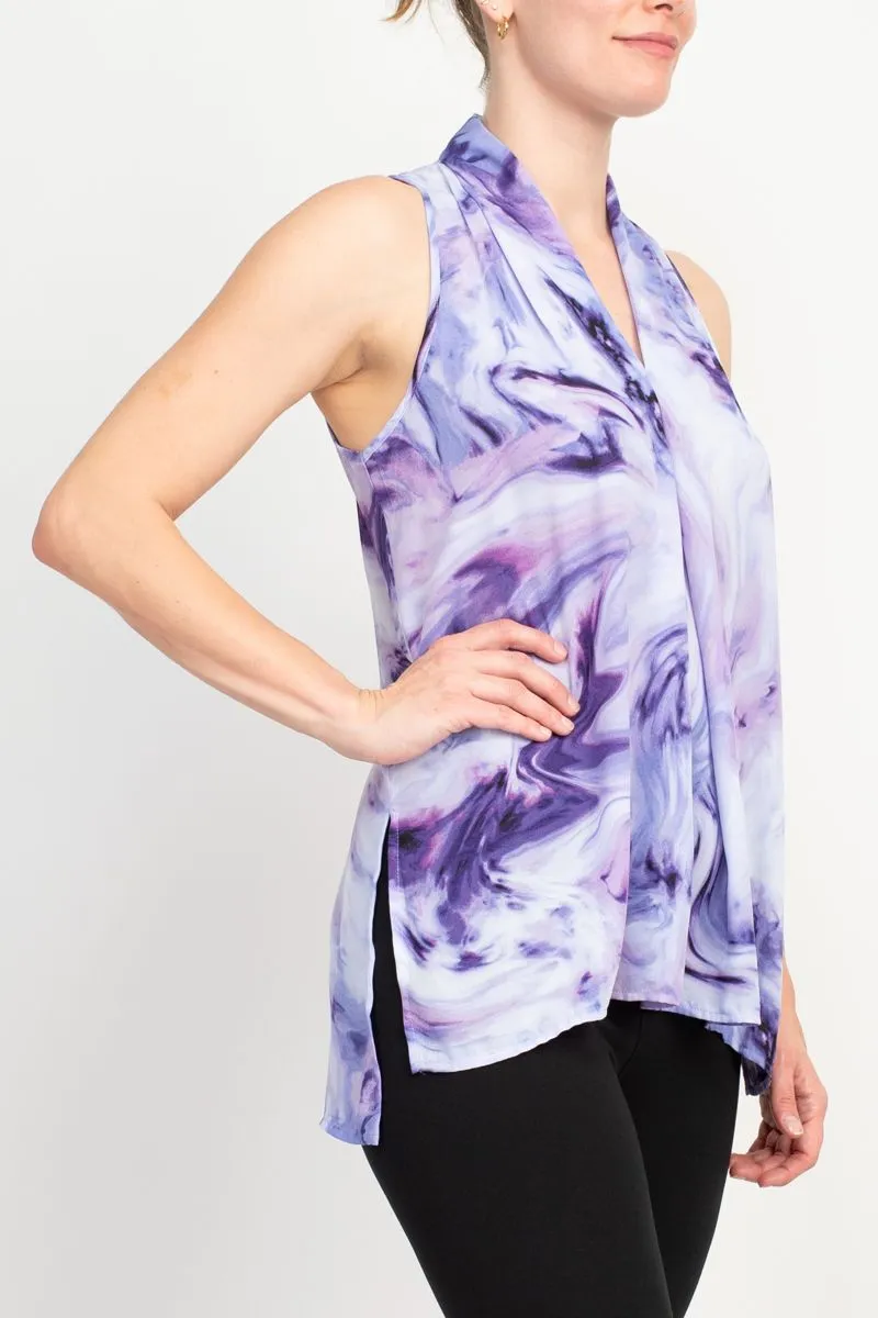 Floral & Ivy Print Top - Elegant Black Blue Purple Polyester Blouse