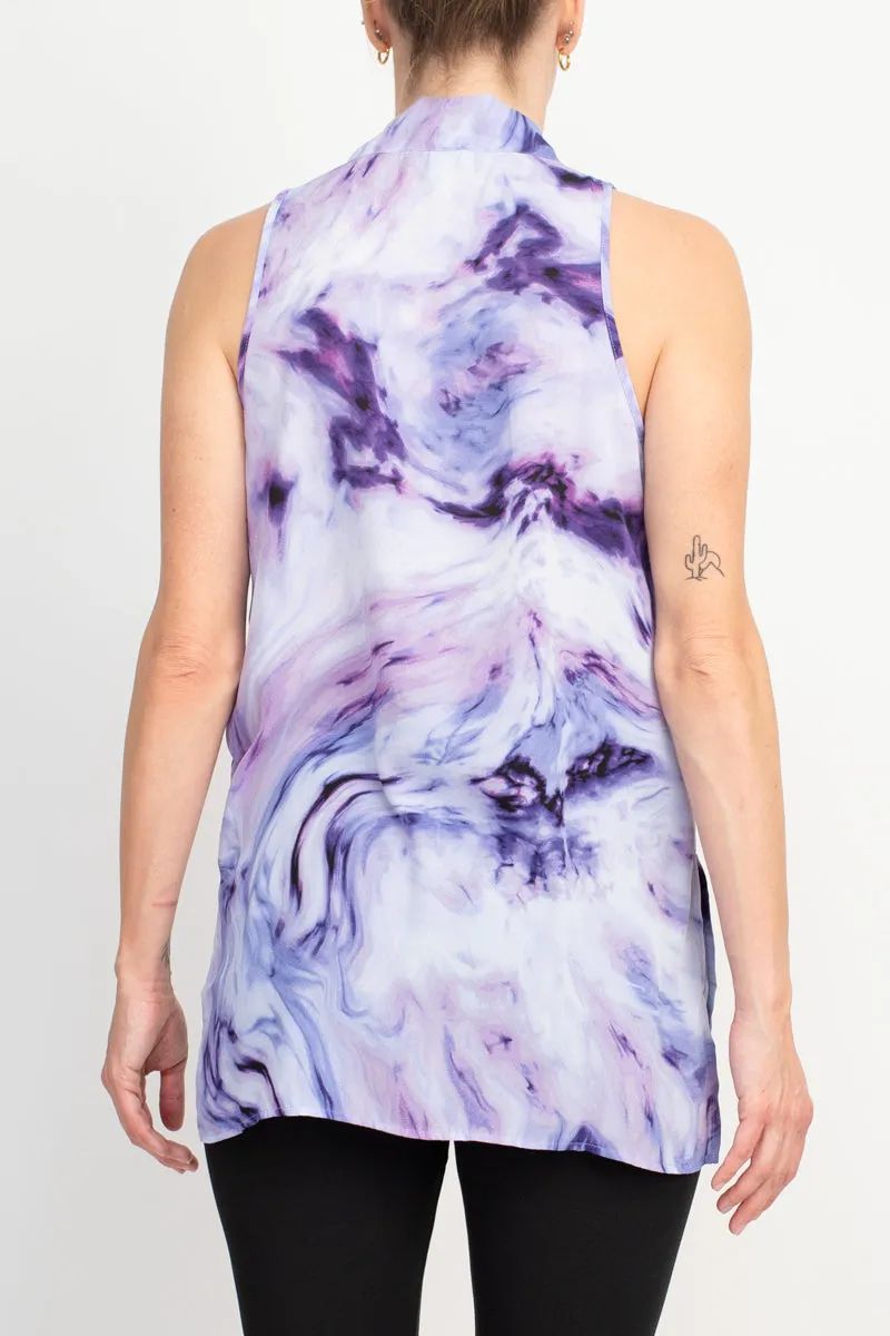 Floral & Ivy Print Top - Elegant Black Blue Purple Polyester Blouse