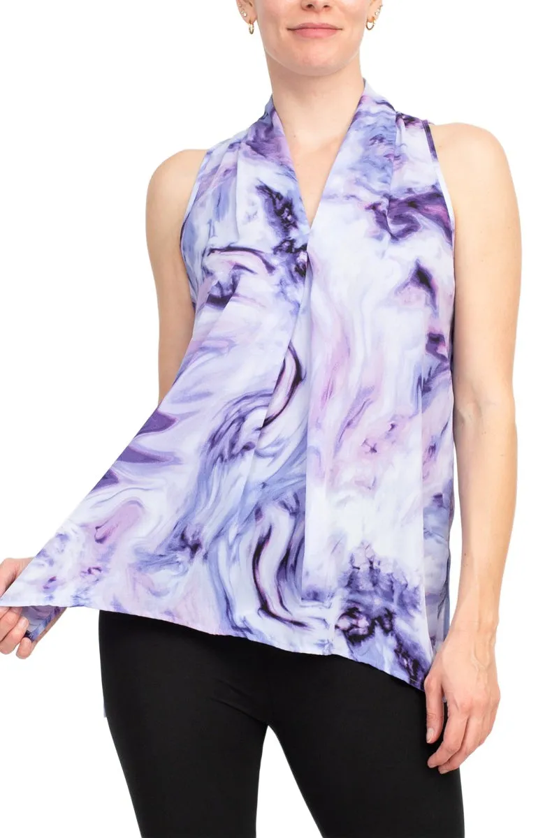 Floral & Ivy Print Top - Elegant Black Blue Purple Polyester Blouse
