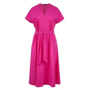 Fuchsia A Line Midi Dress with Belt