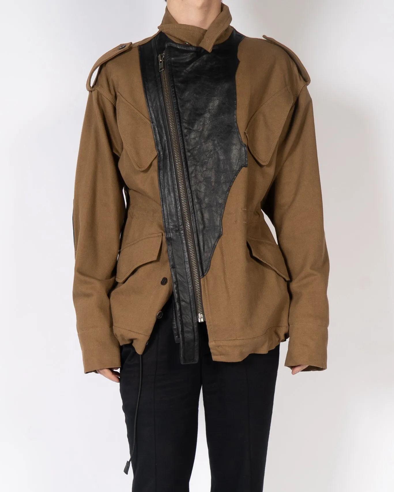 FW17 Brown Safari Jacket with Black Leather Patches 1 of 1 Sample