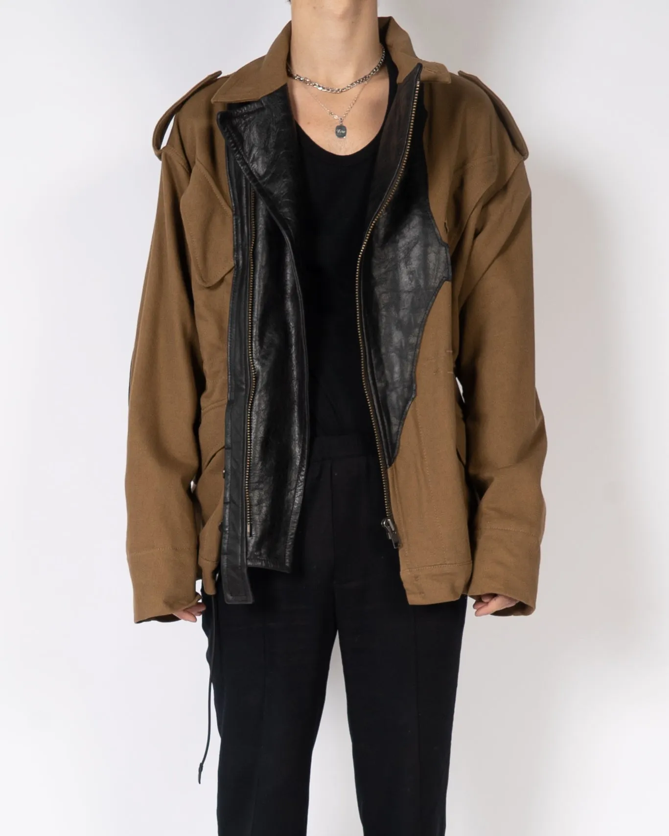FW17 Brown Safari Jacket with Black Leather Patches 1 of 1 Sample