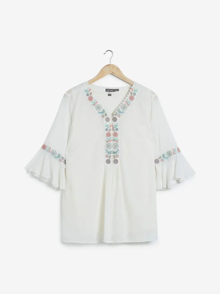 Gia Curves White Floral Embroidered Top
