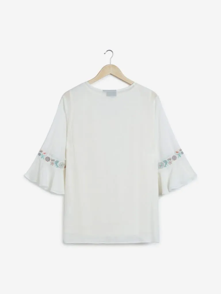 Gia Curves White Floral Embroidered Top