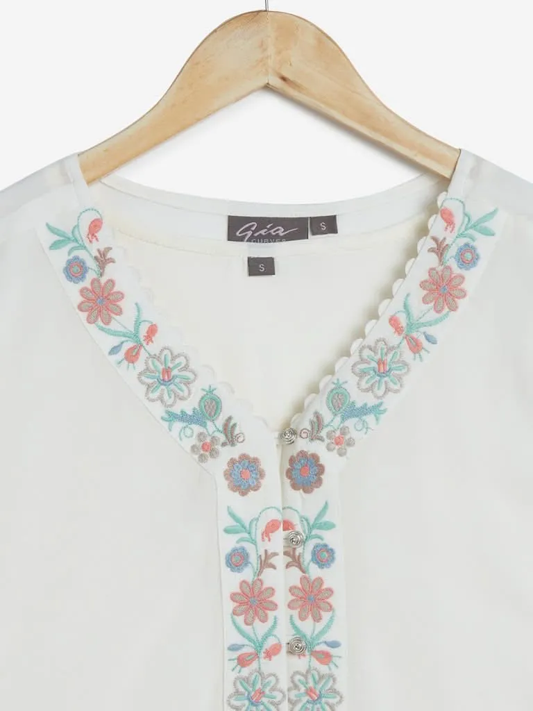 Gia Curves White Floral Embroidered Top