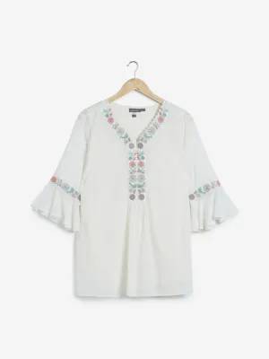 Gia Curves White Floral Embroidered Top
