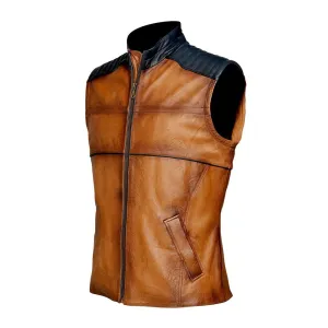 H105BOB - Cuadra honey racer contrasting wrinkled leather vest for men