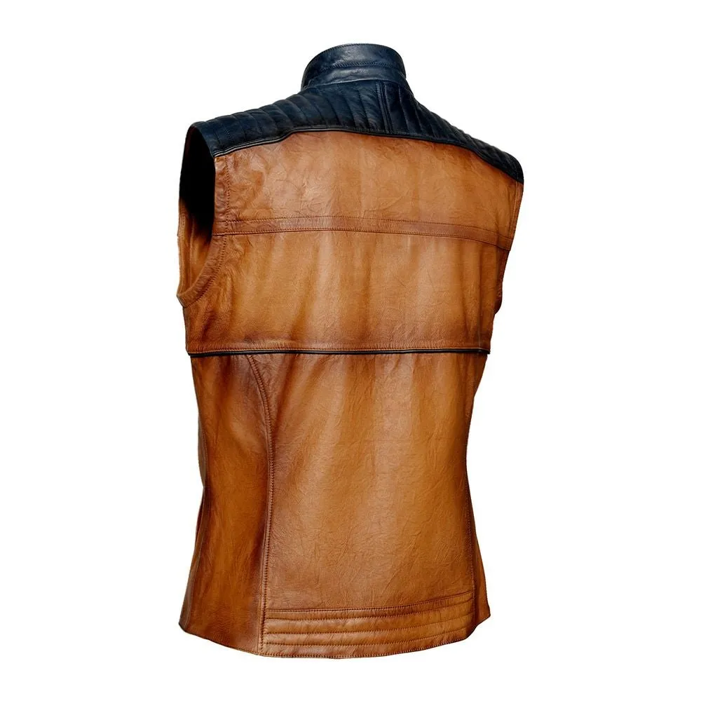 H105BOB - Cuadra honey racer contrasting wrinkled leather vest for men