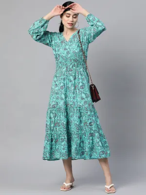Indibelle Cotton Paisley Print Dress (Sky Blue)