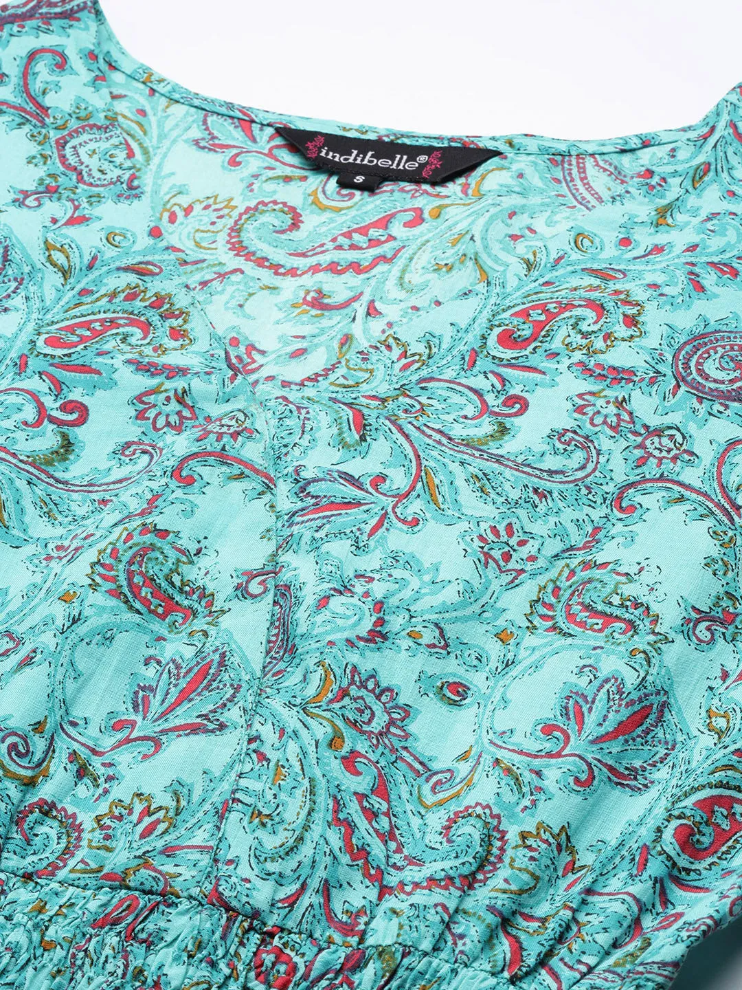 Indibelle Cotton Paisley Print Dress (Sky Blue)
