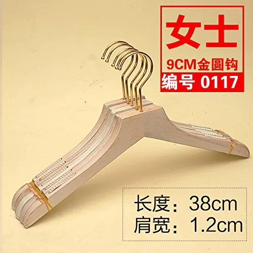 Kexinfan Hanger New Wash White Solid Wood Hanger Clothing Store Women'S Wooden Gold Hanging Long Hook, 10, 9 Gold Round 0117 Female Flat Head Washed White Belt Teeth