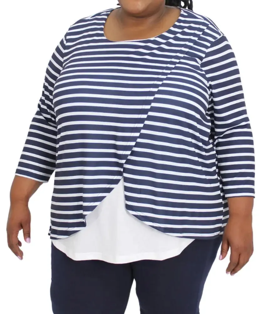 Ladies Stripe Cross Over Top