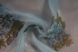 Light Blue Printed Organza Fabric