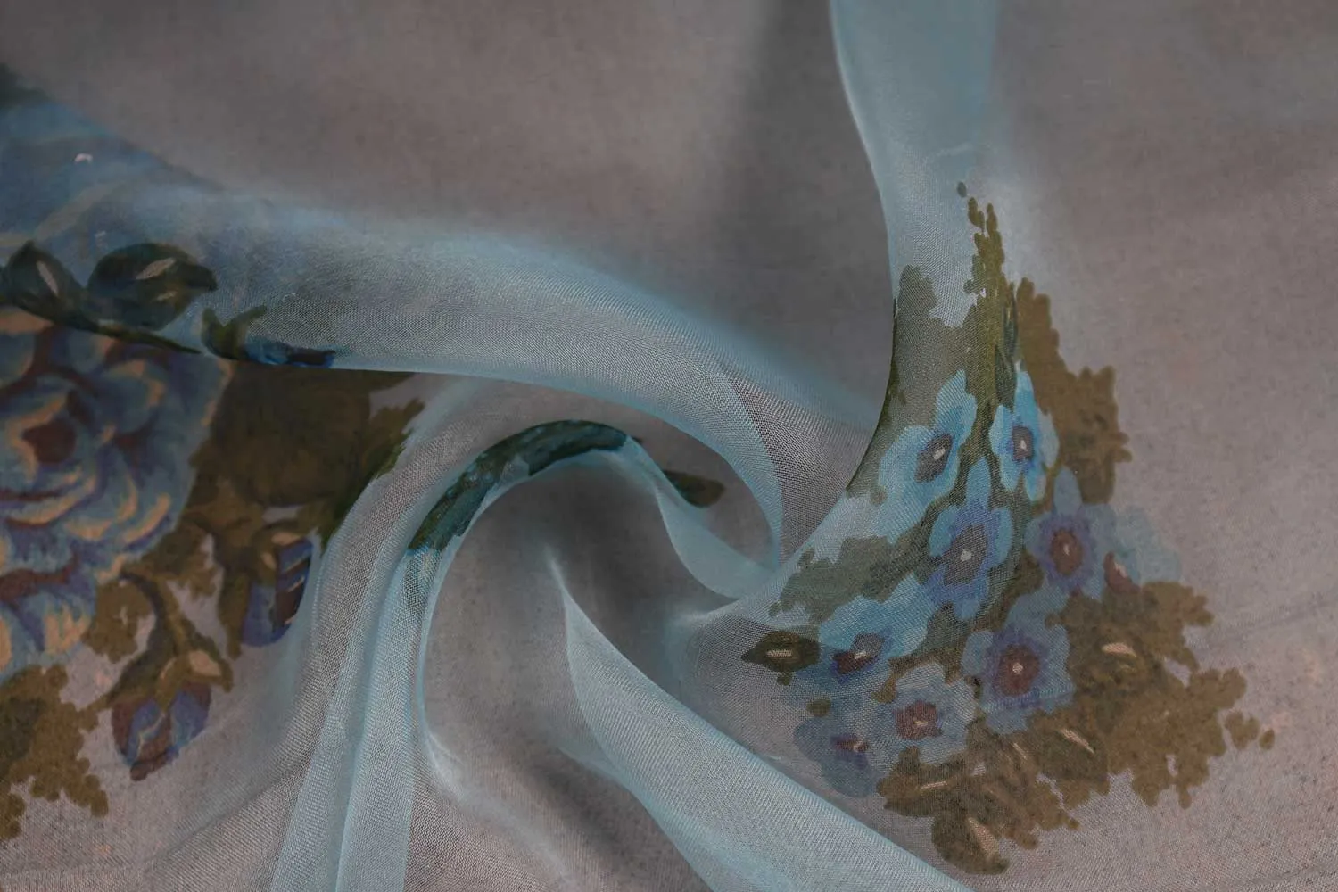 Light Blue Printed Organza Fabric