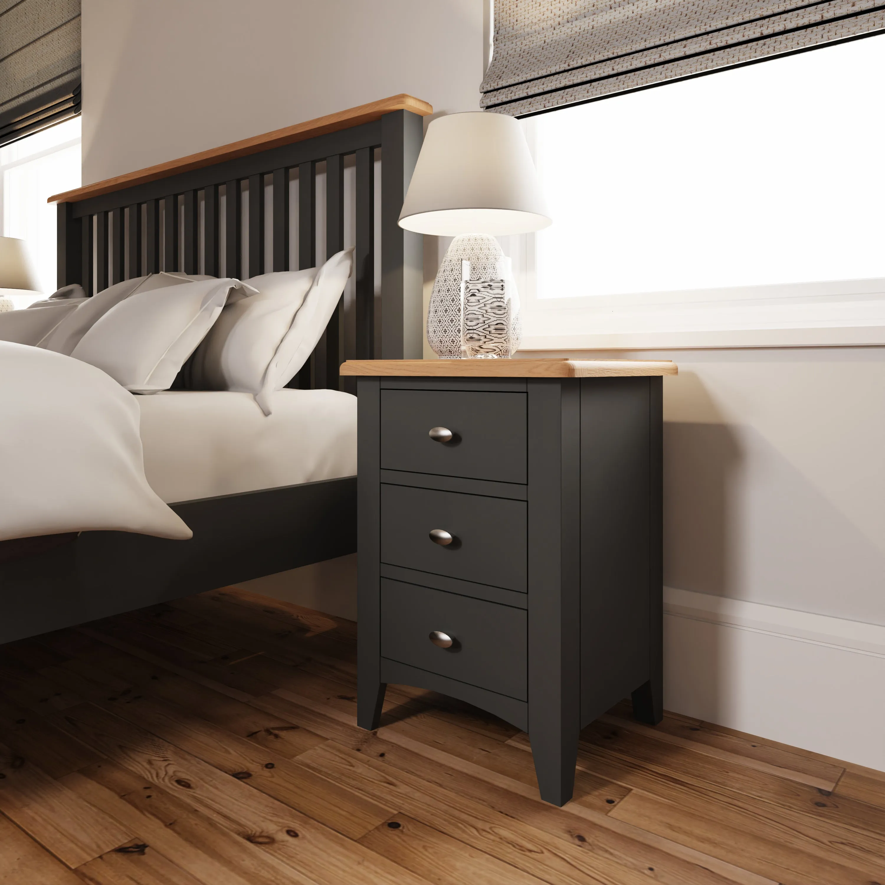 Malmesbury Grey Bedside Table with 3 Drawers 42 x 35 x 58 cm