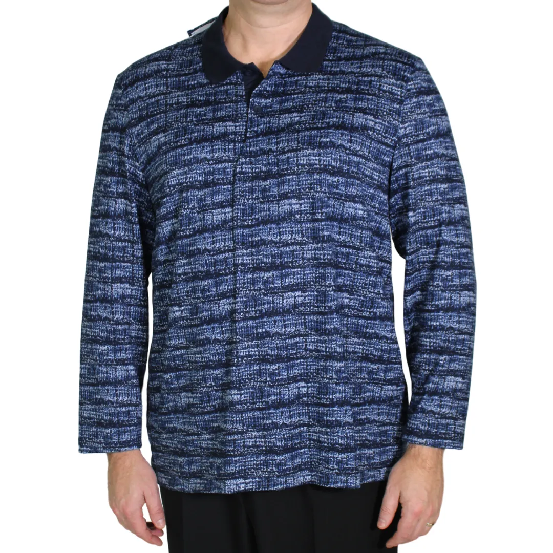 Men's Adaptive Long Sleeve Polo - Navy/White Mix