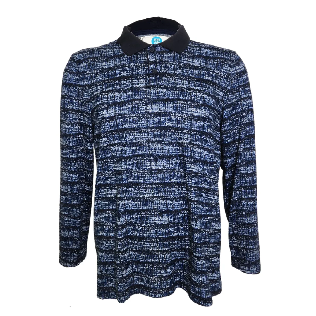 Men's Adaptive Long Sleeve Polo - Navy/White Mix