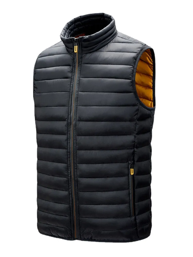 Men's Quilted Sleeveless Zip-Up Vest with Welt Pocket