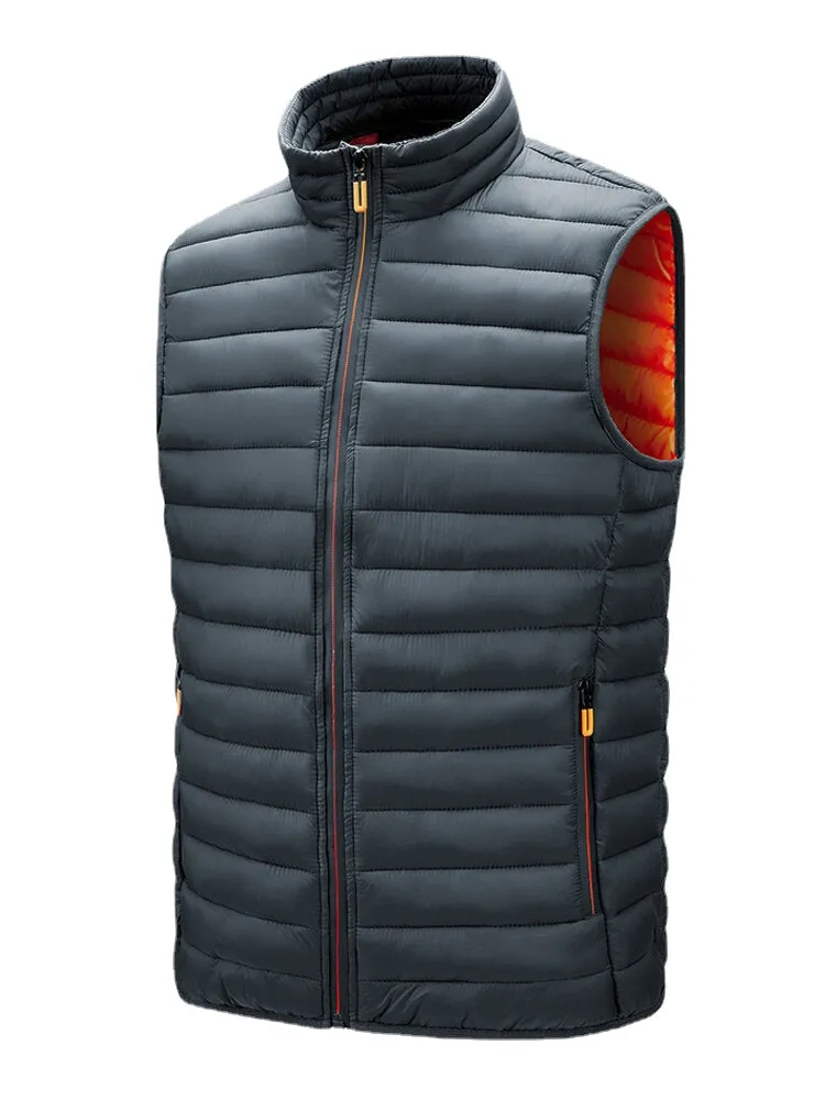 Men's Quilted Sleeveless Zip-Up Vest with Welt Pocket