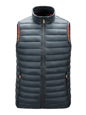 Men's Quilted Sleeveless Zip-Up Vest with Welt Pocket