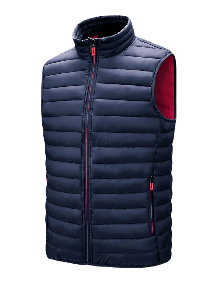 Men's Quilted Sleeveless Zip-Up Vest with Welt Pocket