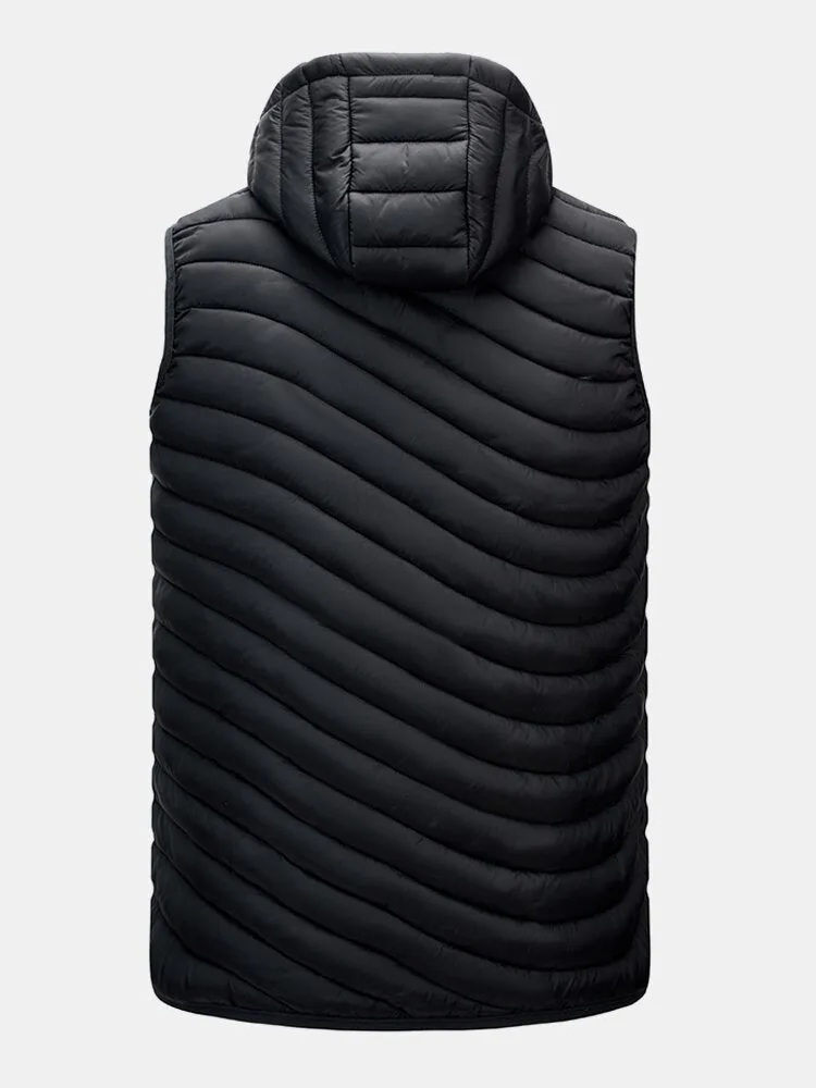 Men's Quilted Zip Front Padded Vest with Detachable Hood and Pockets - Casual Style