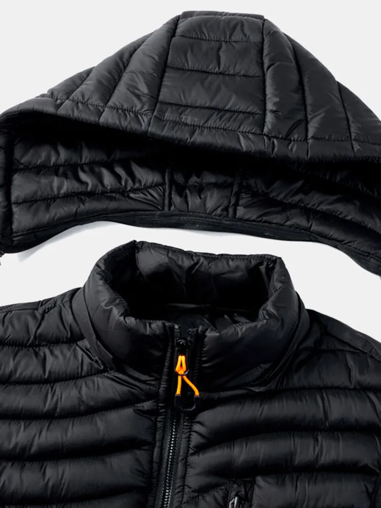 Men's Quilted Zip Front Padded Vest with Detachable Hood and Pockets - Casual Style