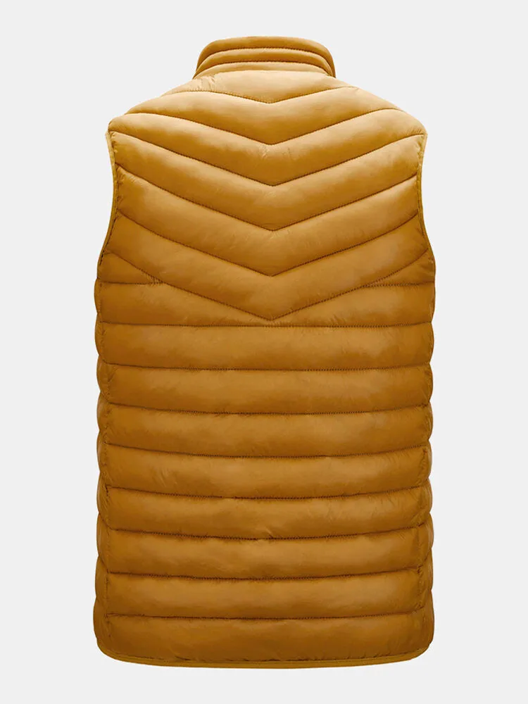 Men's Solid Quilted Sleeveless Padded Vest with Zip Front and Welt Pocket